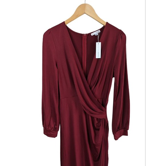 Baltic Born Maxi Dress Size Large Wine Red Boho Faux Wrap Long Sleeve V Neck A8 - Picture 7 of 13